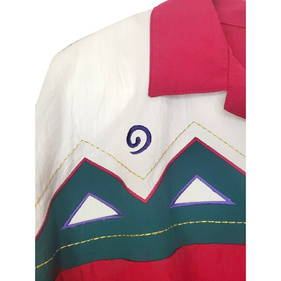 Vintage 80's Geometric Quarter Button Collared Pullover Top Sz L - Picture 7 of 14